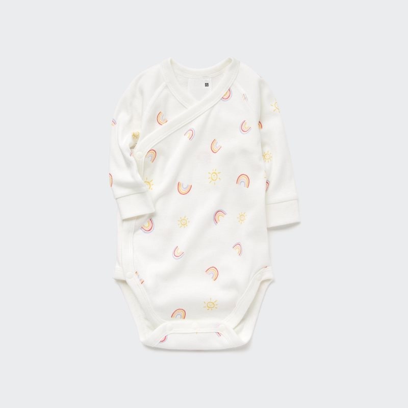 White Baby Uniqlo Joy Of Print Long-sleeve (Rainbow) (Open Front) Bodysuit | USA SAZML-1297