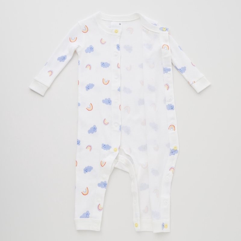 White Baby Uniqlo Joy Of Print Long-sleeve (Cloud) One-Pieces | USA SZCOX-2168