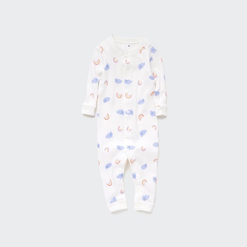 White Baby Uniqlo Joy Of Print Long-sleeve (Cloud) One-Pieces | USA SZCOX-2168