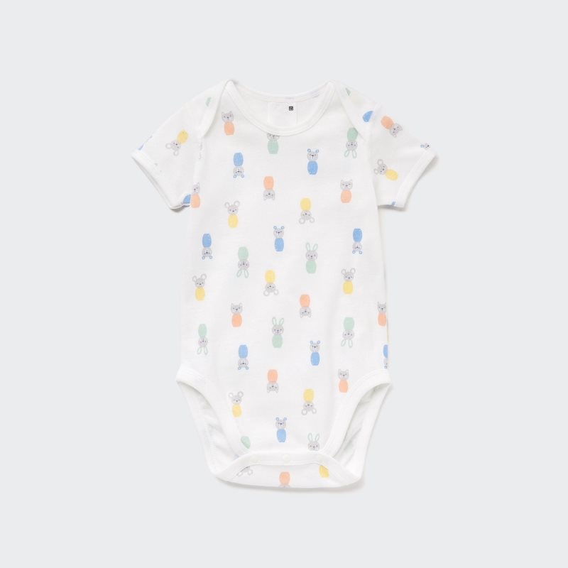 White Baby Uniqlo Joy Of Print Short Sleeve Bodysuit | USA UQHCO-8174