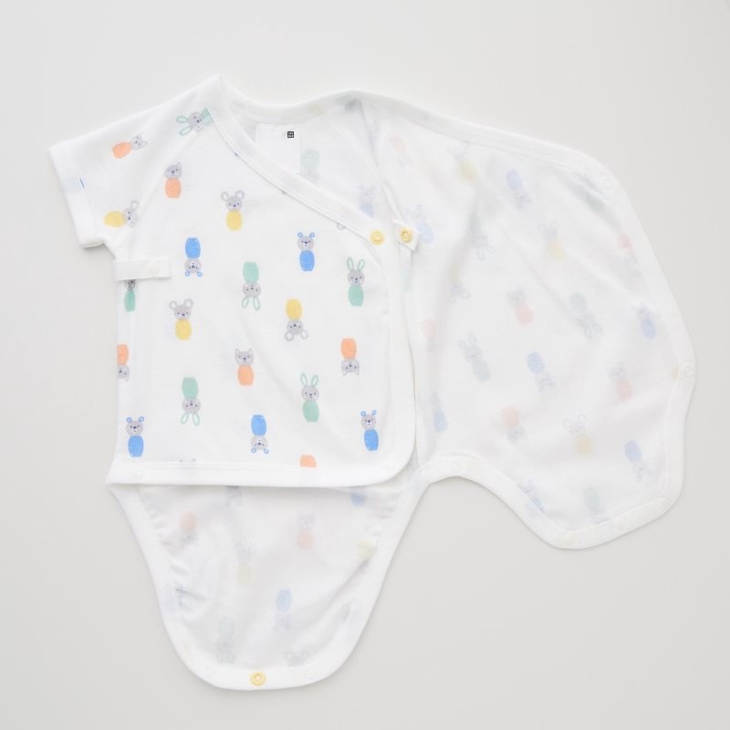 White Baby Uniqlo Joy Of Print Short-sleeve (Animals) (Open Front) Bodysuit | USA VDSTM-8314