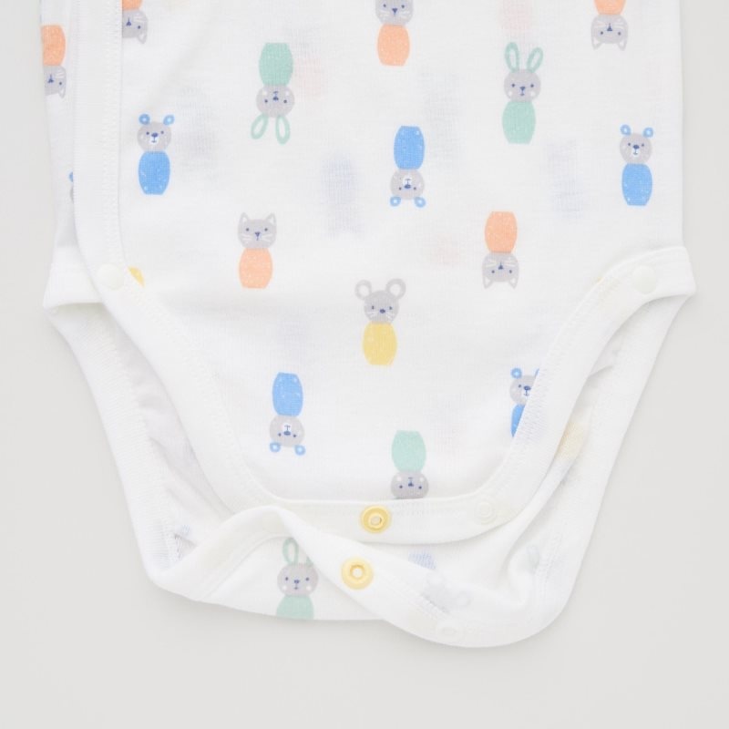 White Baby Uniqlo Joy Of Print Short-sleeve (Animals) (Open Front) Bodysuit | USA VDSTM-8314