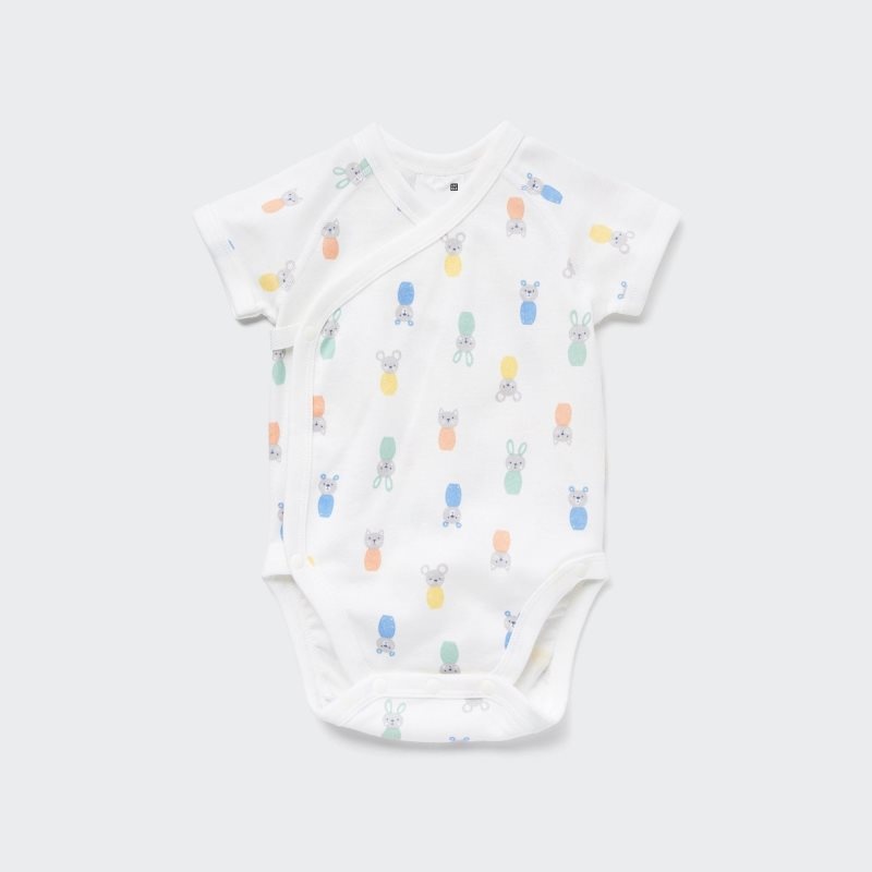 White Baby Uniqlo Joy Of Print Short-sleeve (Animals) (Open Front) Bodysuit | USA VDSTM-8314