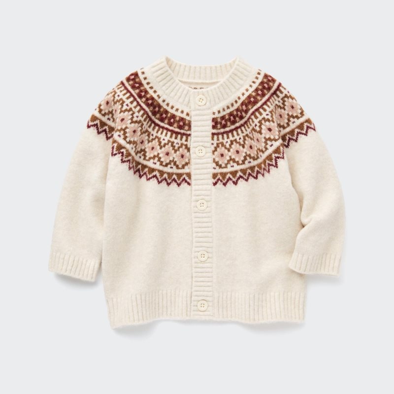 White Baby Uniqlo Souffle Yarn Fair Isle Cardigan | USA MVLQI-3259