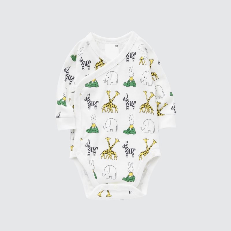 White Baby Uniqlo The Picture Book Long-sleeve (Open Front) (Miffy At The Zoo) Bodysuit | USA FNTHU-6307