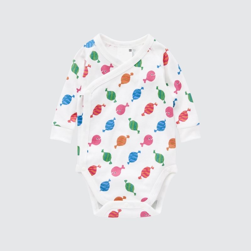 White Baby Uniqlo The Picture Book Long-sleeve (Open Front) (Where\'s The Fish?) Bodysuit | USA HATJS-6439