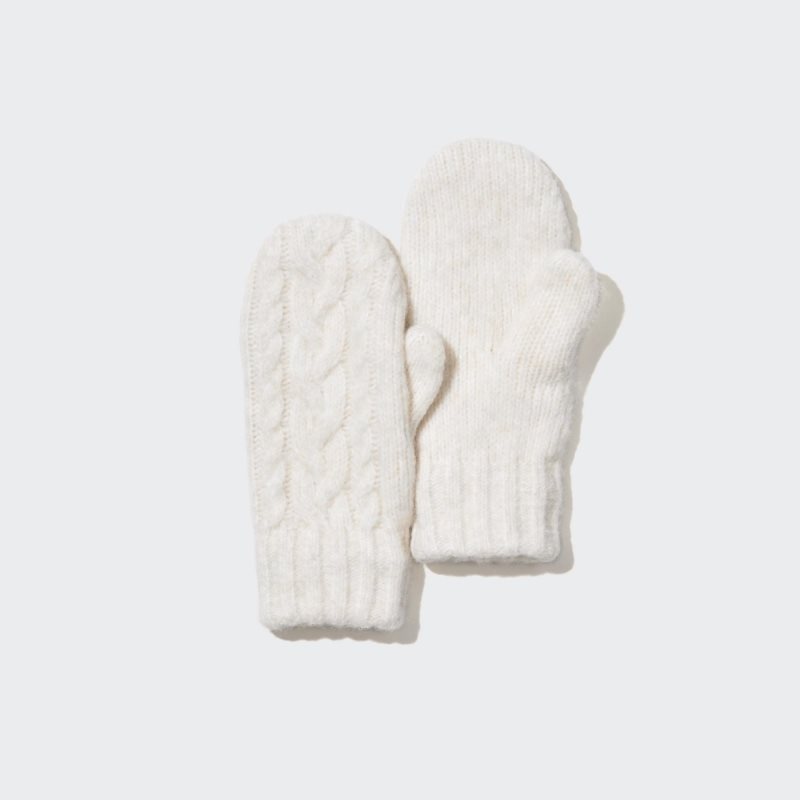 White Kids Uniqlo Heattech Cable Knitted Mittens Gloves | USA XLKAM-9201