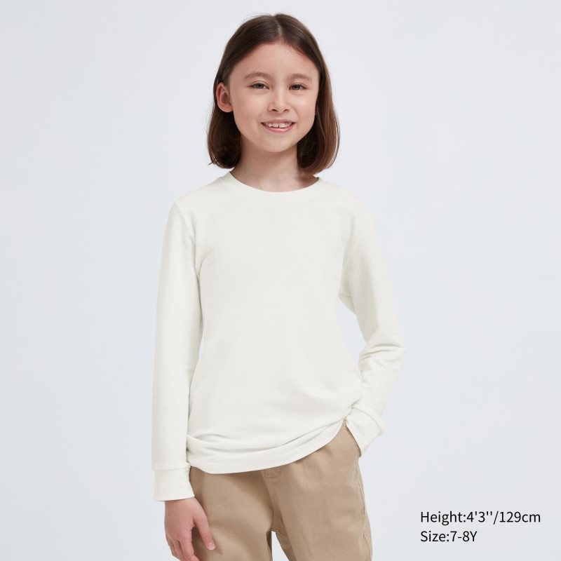 White Kids Uniqlo Heattech Cotton Crew Neck Long-sleeve (Extra Warm) T Shirts | USA OETDM-4953