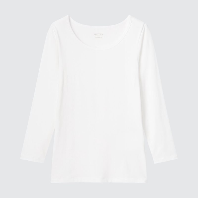 White Kids Uniqlo Heattech Scoop Neck Long-sleeve T Shirts | USA QWEJP-6482