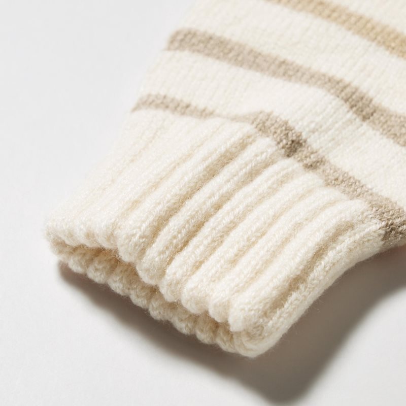 White Kids Uniqlo Heattech Striped Knitted Gloves | USA ZOTRX-8569