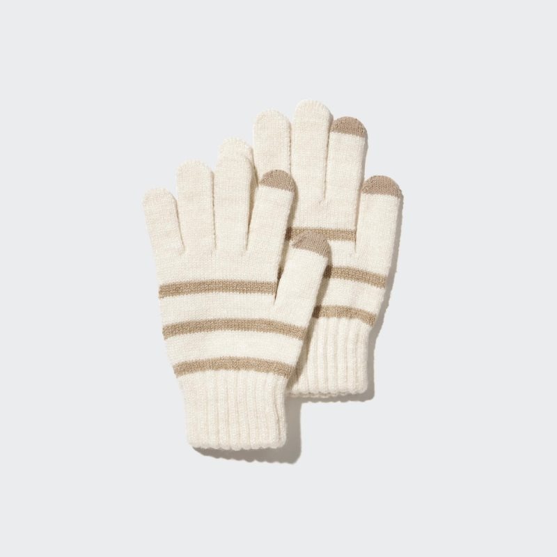 White Kids Uniqlo Heattech Striped Knitted Gloves | USA ZOTRX-8569