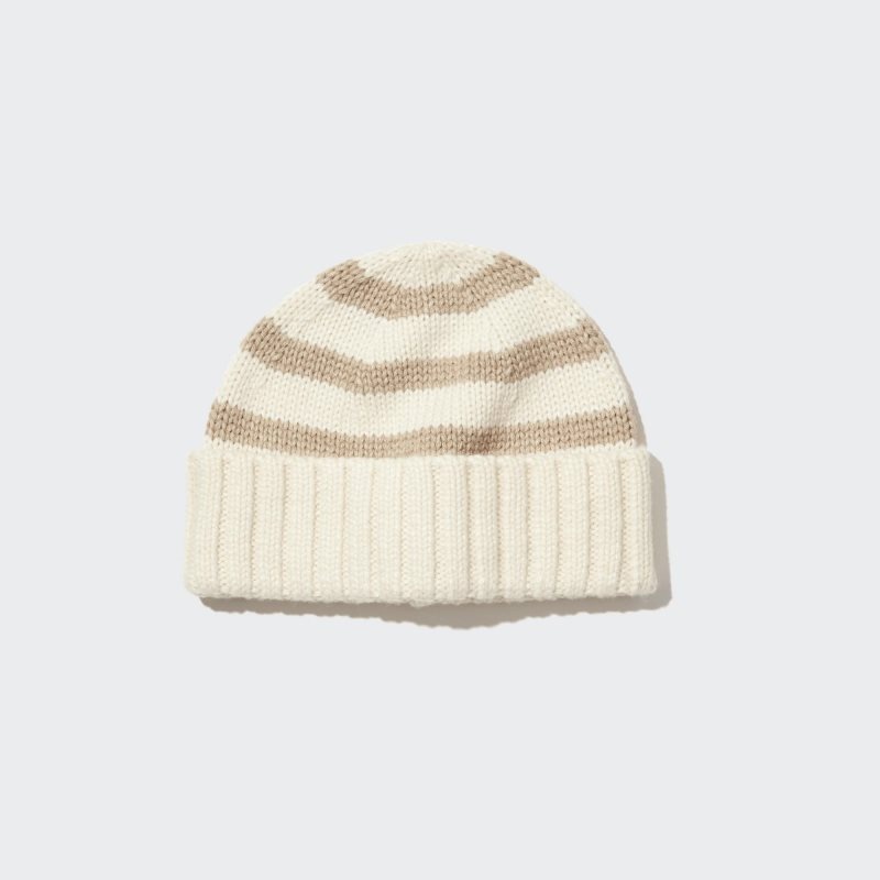 White Kids Uniqlo Heattech Striped Knitted Caps | USA NQBYZ-5381