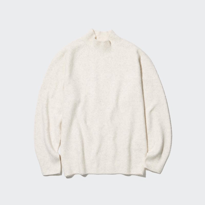 White Men Uniqlo 3d Knit Souffle Yarn Mock Neck Sweaters | USA HTOEF-8450