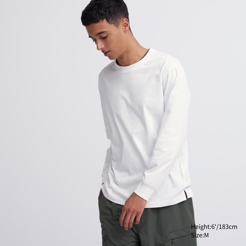 White Men Uniqlo Airism Cotton Uv Protection Crew Neck Long-sleeve T Shirts | USA YXRPK-9234