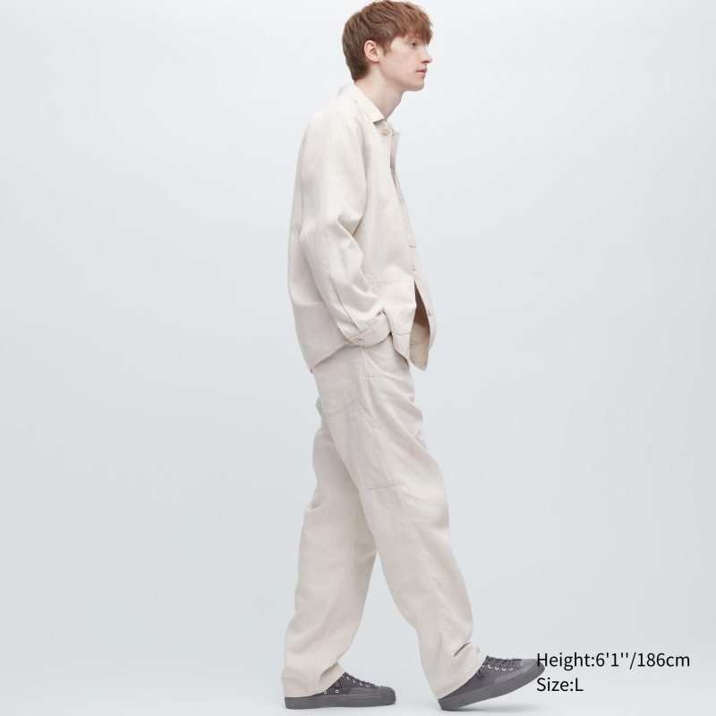 White Men Uniqlo Denim Work (Cotton Linen) Pants | USA YVMNC-5340