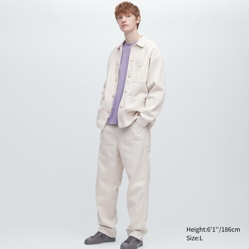 White Men Uniqlo Denim Work (Cotton Linen) Pants | USA YVMNC-5340