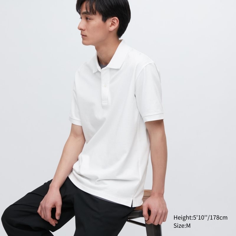 White Men Uniqlo Dry Pique Short-sleeve Polo Shirts | USA KMSZC-6974