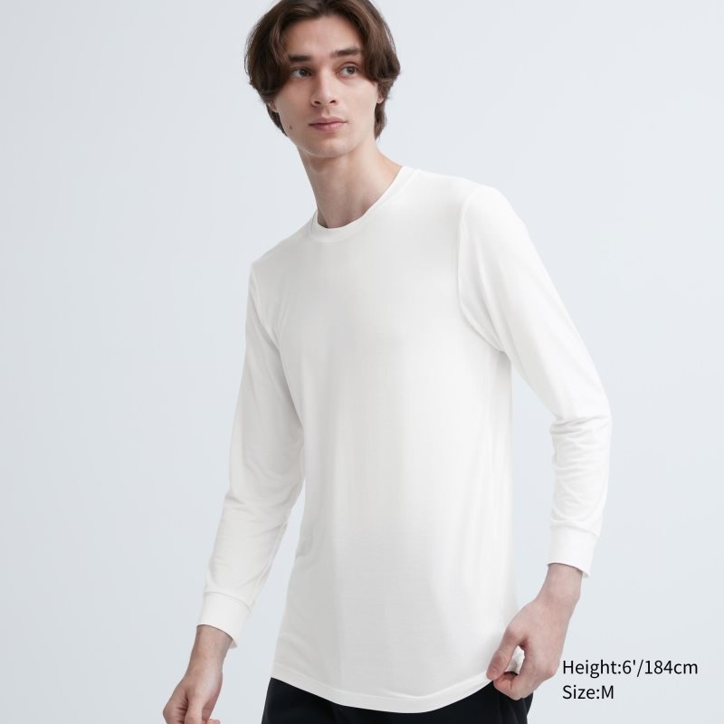 White Men Uniqlo Heattech Crew Neck Long-sleeve T Shirts | USA WVPYG-2416