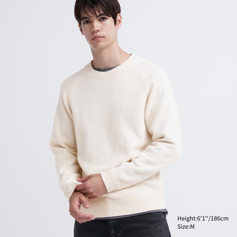 White Men Uniqlo Premium Lambswool Crew Neck Long Sleeve Sweaters | USA QLDAH-5281