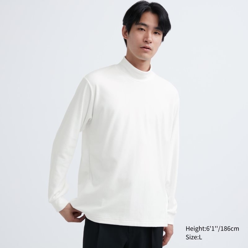 White Men Uniqlo Smooth Fleece Mock Neck T Shirts | USA NRCLM-8607