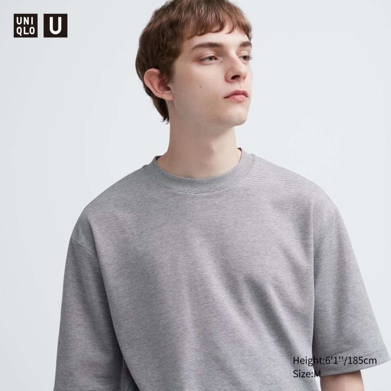 White Men Uniqlo U Airism Cotton Striped Crew Neck Oversized T Shirts | USA PECSD-4867