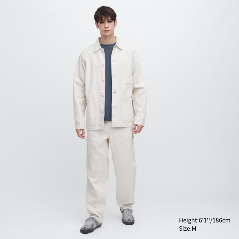 White Men Uniqlo Utility Denim (Cotton Linen) Jackets | USA LTKZP-1863