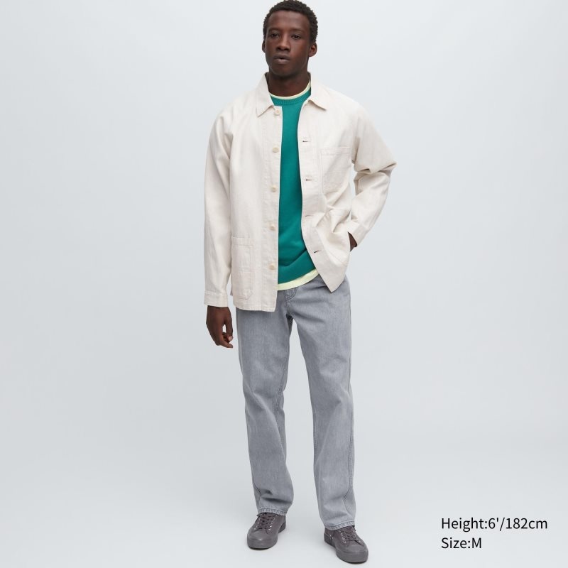 White Men Uniqlo Utility Denim (Cotton Linen) Jackets | USA LTKZP-1863