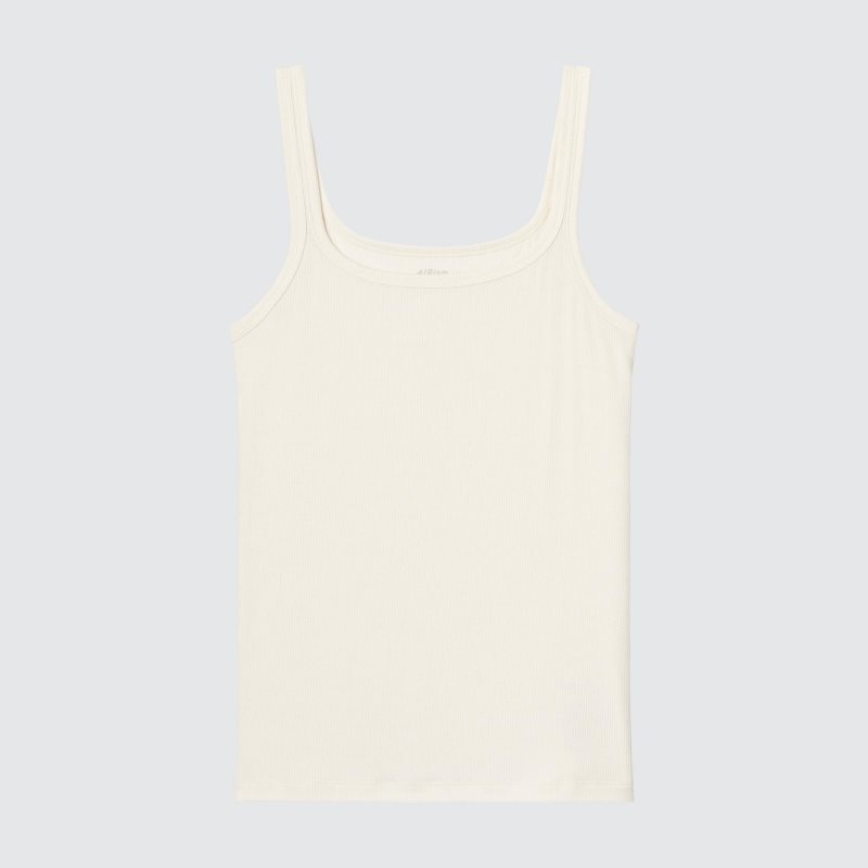 White Women Uniqlo Airism Ribbed Sleeveless (Silk Blend) Tops | USA MUGNO-0142