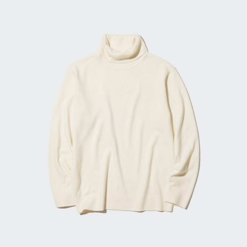 White Women Uniqlo Cashmere Turtleneck Long-sleeve Sweaters | USA VLJCW-0214