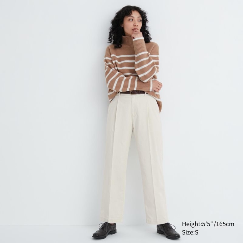 White Women Uniqlo Corduroy Wide-fit Pleated Pants | USA EHDVJ-4370