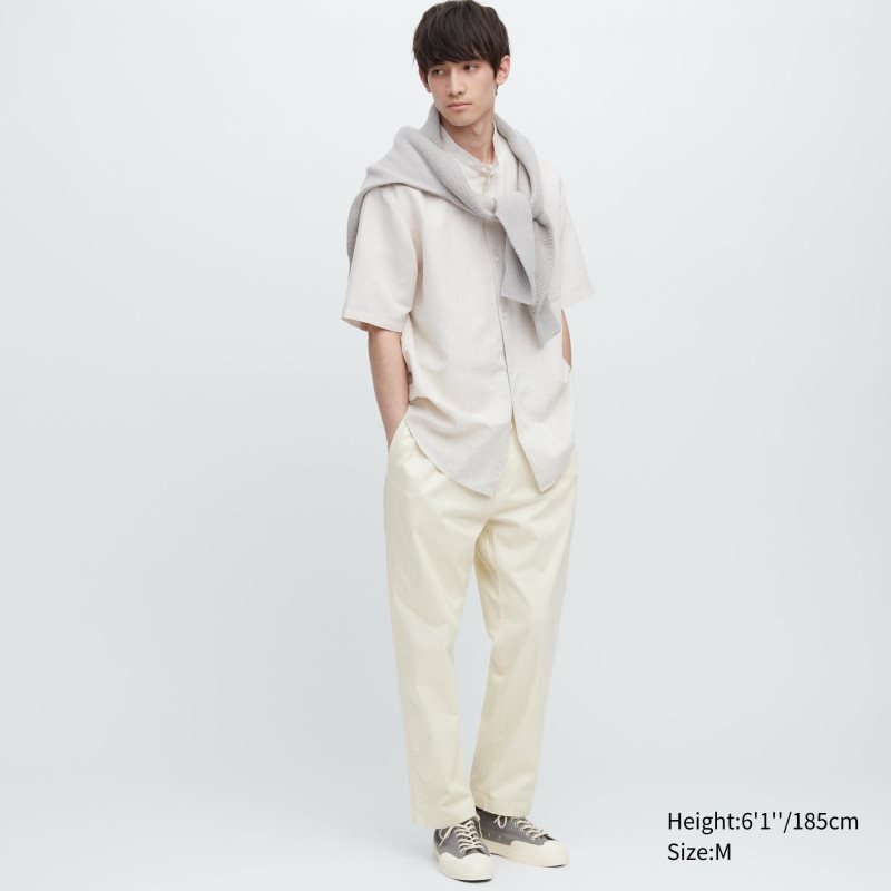 White Women Uniqlo Cotton Relaxed Ankle Pants | USA ZDYNV-5187