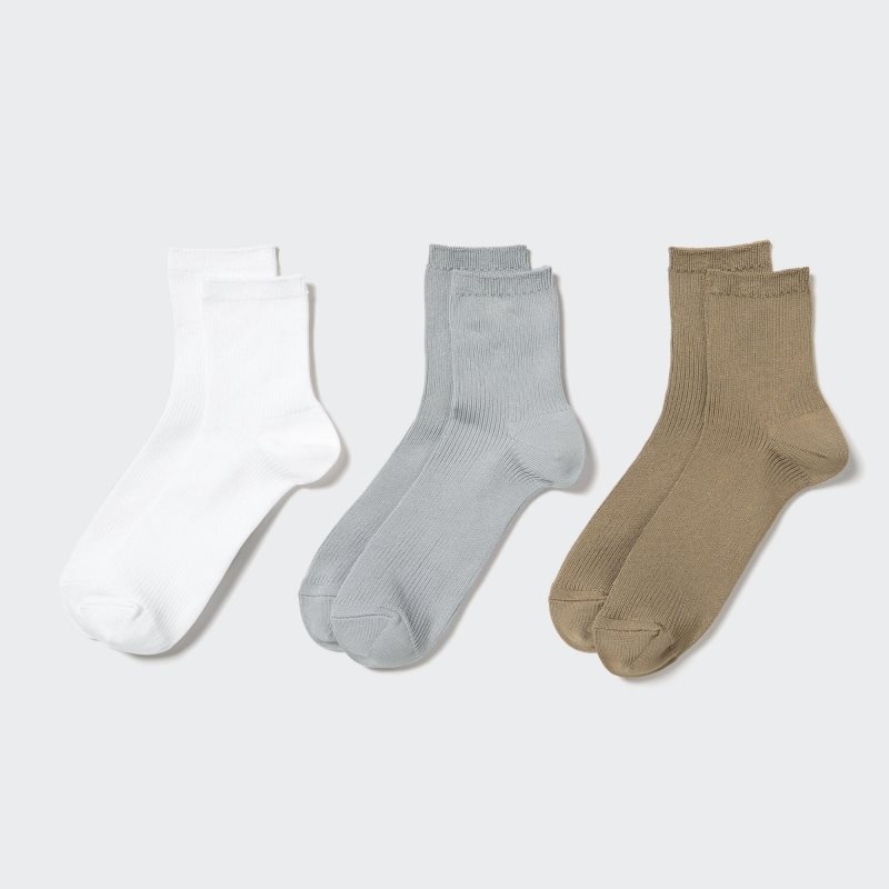 White Women Uniqlo Crew Ribbed (3 Pairs) Socks | USA HGLMN-9213