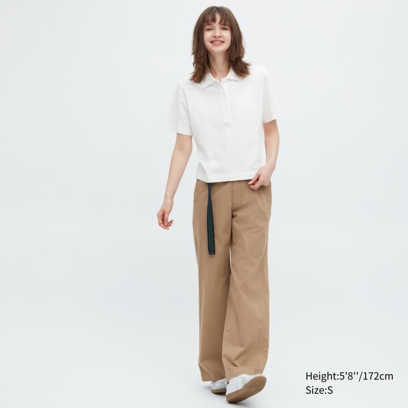 White Women Uniqlo Cropped Relaxed Short-sleeve Polo Shirts | USA WKMCU-1536