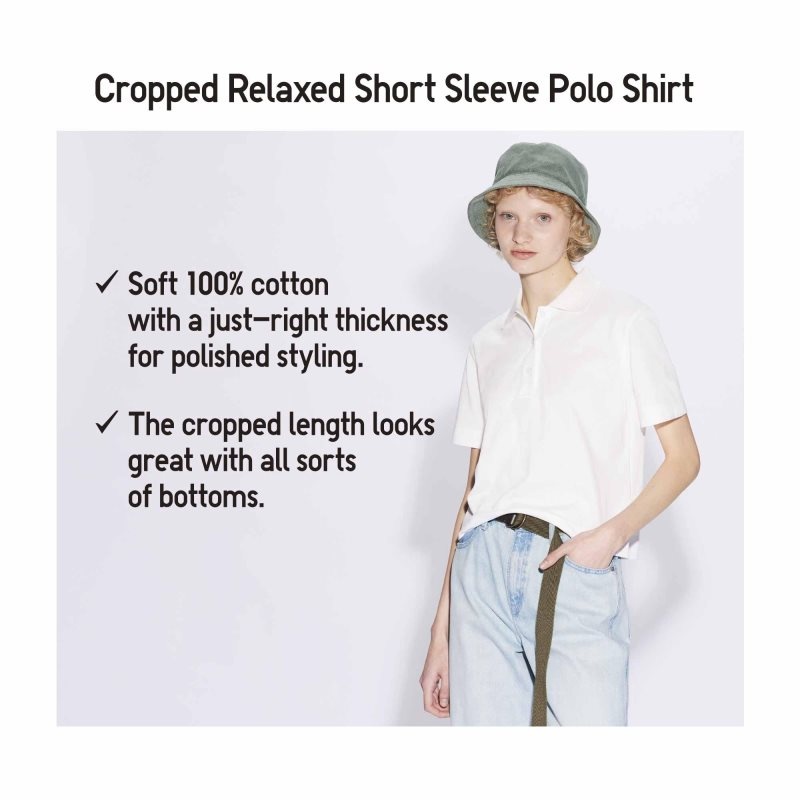 White Women Uniqlo Cropped Relaxed Short-sleeve Polo Shirts | USA WKMCU-1536