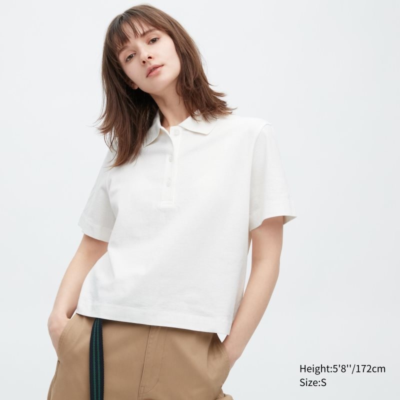 White Women Uniqlo Cropped Relaxed Short-sleeve Polo Shirts | USA WKMCU-1536