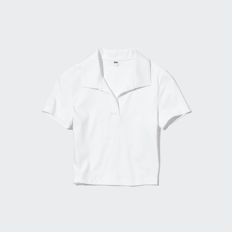 White Women Uniqlo Cropped Skipper Short-sleeve Polo Shirts | USA RMONS-9653