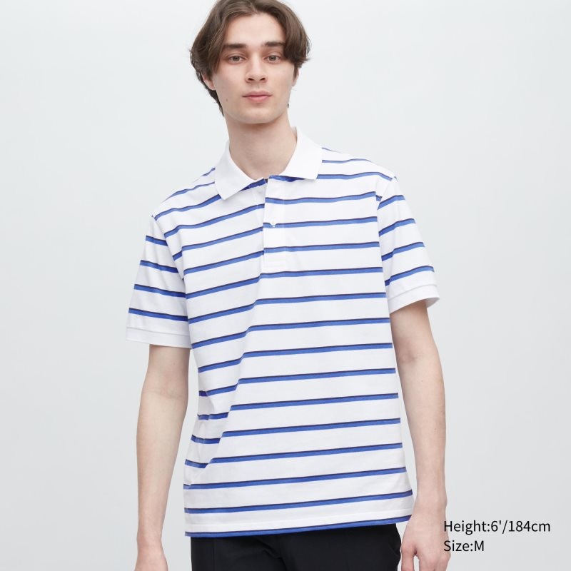 White Women Uniqlo Dry Pique Striped Short-sleeve Polo Shirts | USA UVFLI-9326