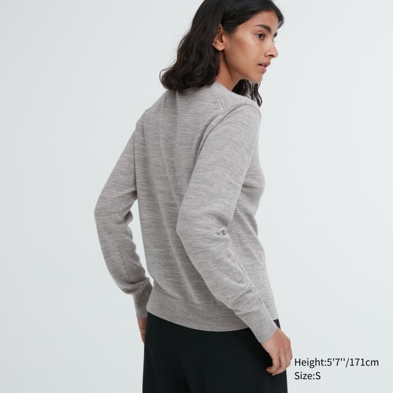 White Women Uniqlo Extra Fine Merino Crew Neck Cardigan | USA DCBMH-7396