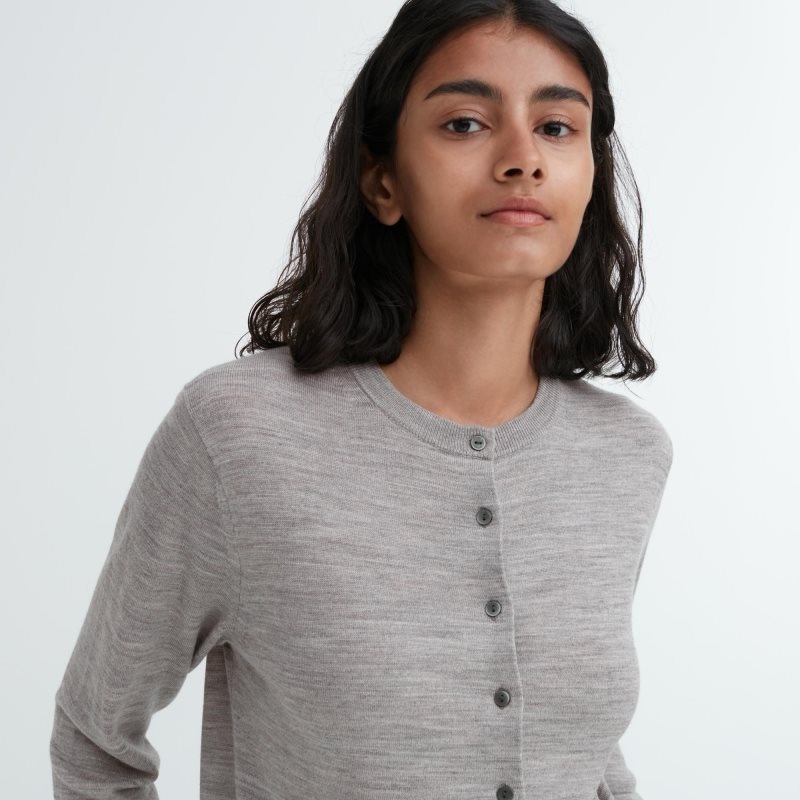 White Women Uniqlo Extra Fine Merino Crew Neck Cardigan | USA DCBMH-7396