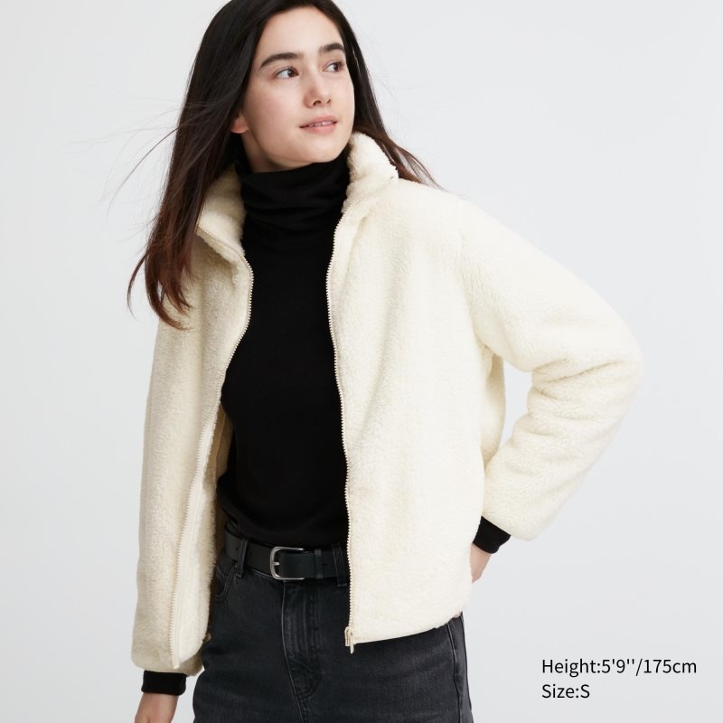 White Women Uniqlo Fluffy Yarn Fleece Full-zip Jackets | USA APNGR-0471