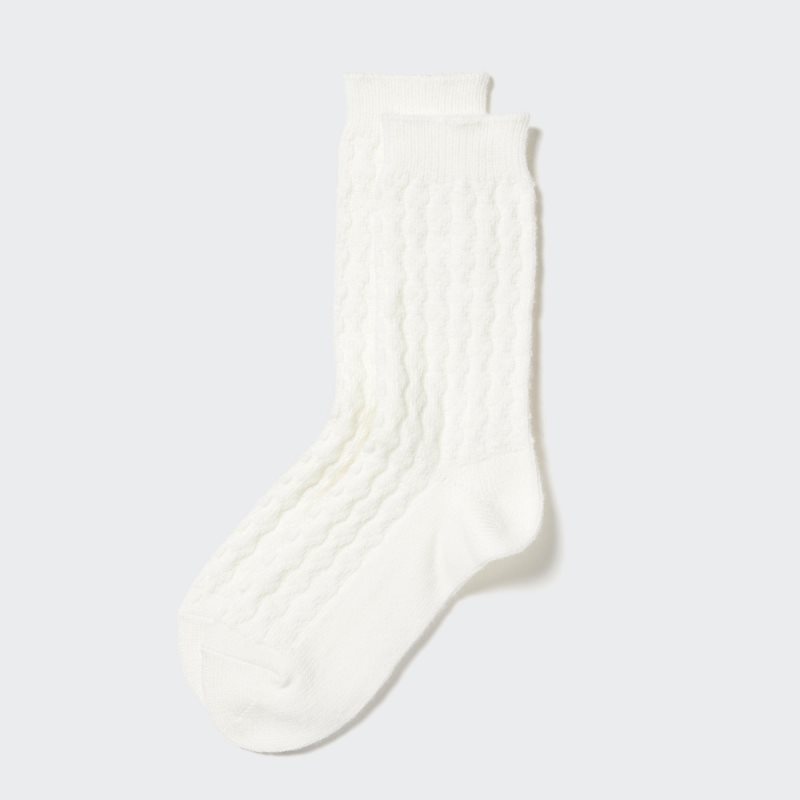 White Women Uniqlo Heattech Cable Socks | USA FTSGN-6017