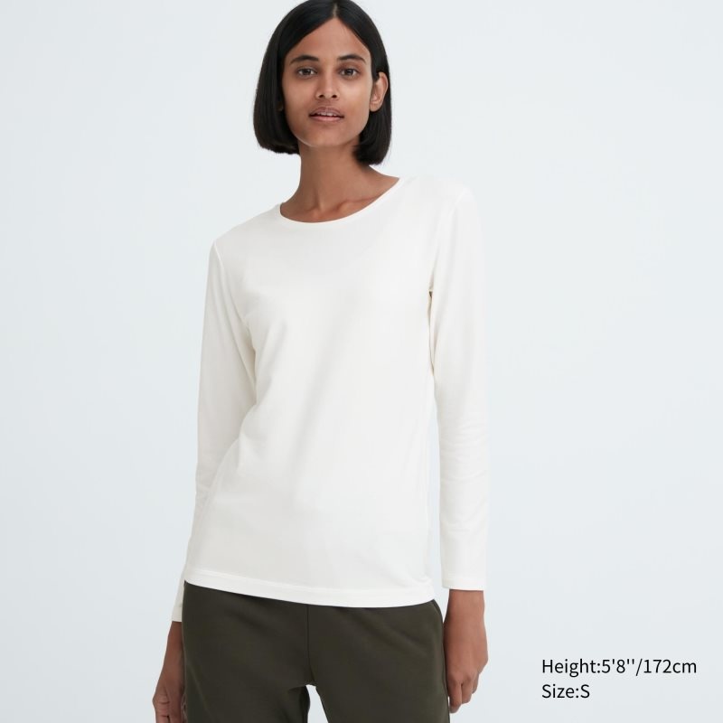 White Women Uniqlo Heattech Cotton Crew Neck Long-sleeve (Extra Warm) T Shirts | USA ISCHM-4270