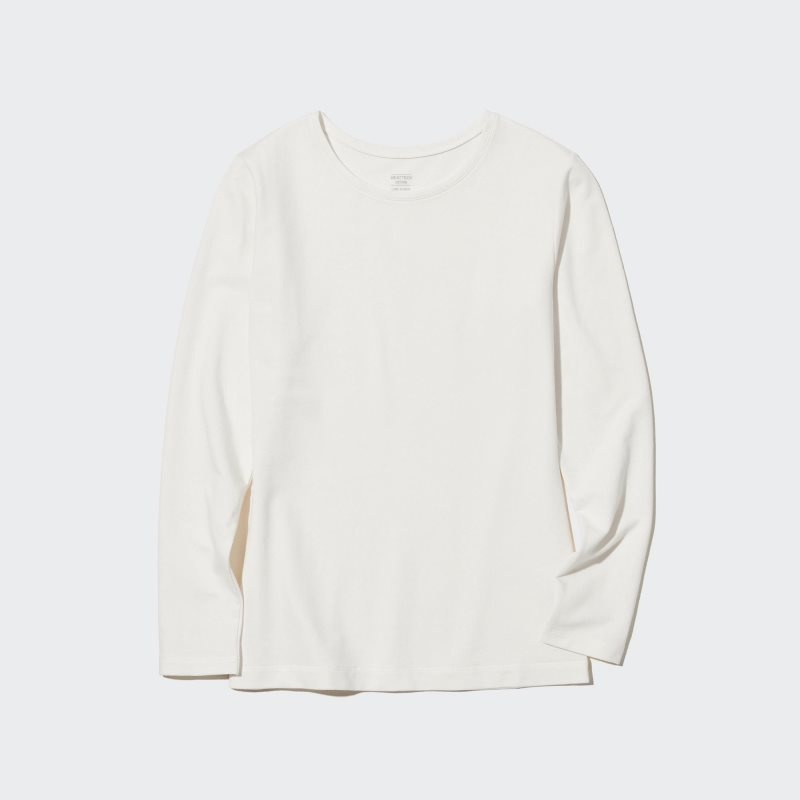 White Women Uniqlo Heattech Cotton Crew Neck Long-sleeve (Extra Warm) T Shirts | USA ABWLY-8726