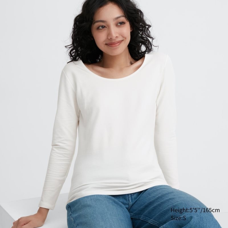 White Women Uniqlo Heattech Cotton Scoop Neck Long-sleeve (Extra Warm) T Shirts | USA DOEIA-8915