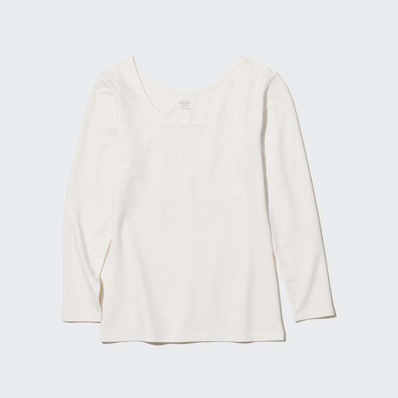 White Women Uniqlo Heattech Cotton Scoop Neck Long-sleeve (Extra Warm) T Shirts | USA TSIOP-9124