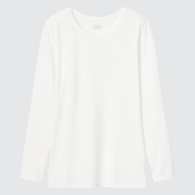 White Women Uniqlo Heattech Crew Neck Long-sleeve T Shirts | USA CGIUK-7859