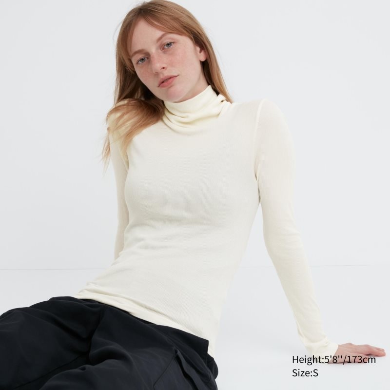 White Women Uniqlo Heattech Extra Warm Seamless Ribbed Turtleneck Long-sleeve T Shirts | USA JEWVQ-3028