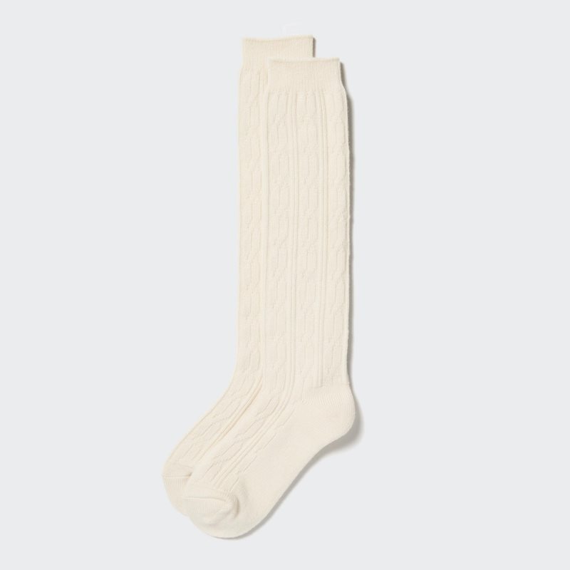 White Women Uniqlo Heattech Knee High (Cable) Socks | USA MCQVT-0167