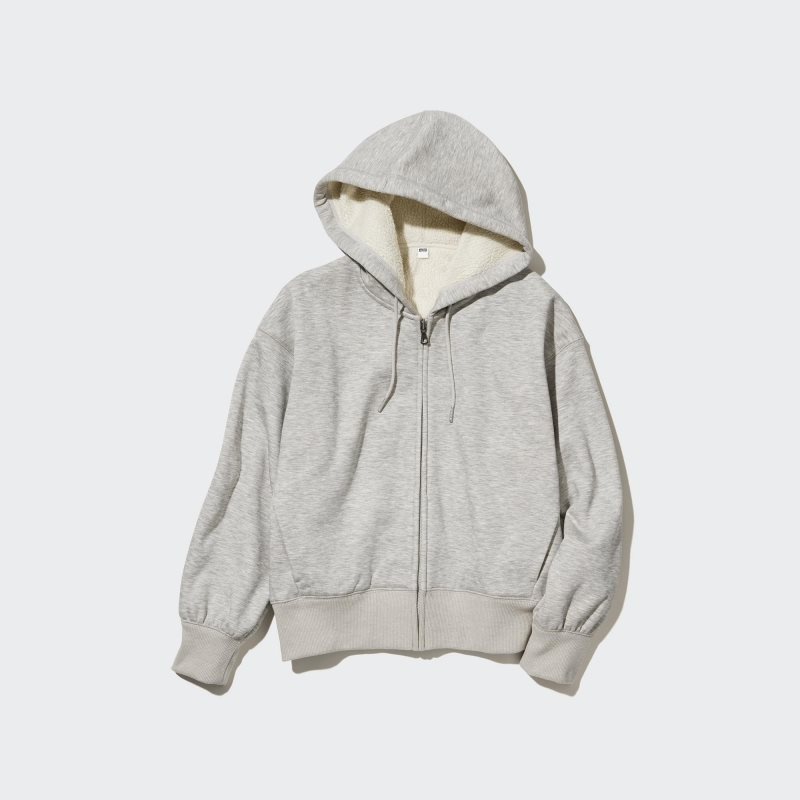 White Women Uniqlo Heattech Pile Lined Sweat Full-zip Hoodie | USA XMIYO-9816