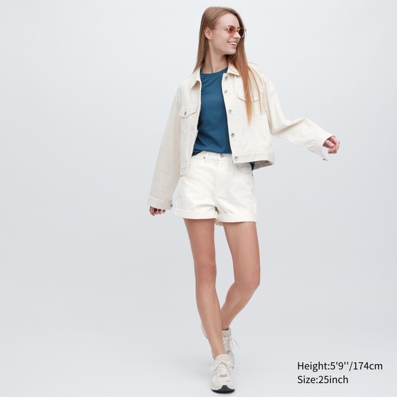 White Women Uniqlo High-rise Denim Shorts | USA PEWJG-4356